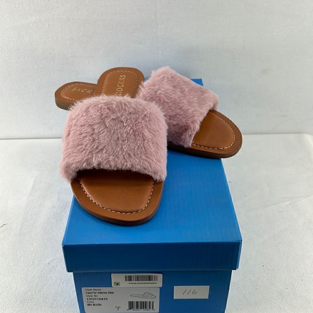 Jack Rogers Faux Fur Sabrina Slide Sandal Blush Size 6- NIB